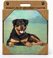 E&S PETS Rottweiler Premium Ceramic Super Absorbent Cork Back Colorful Dog Art Coasters, 4 count