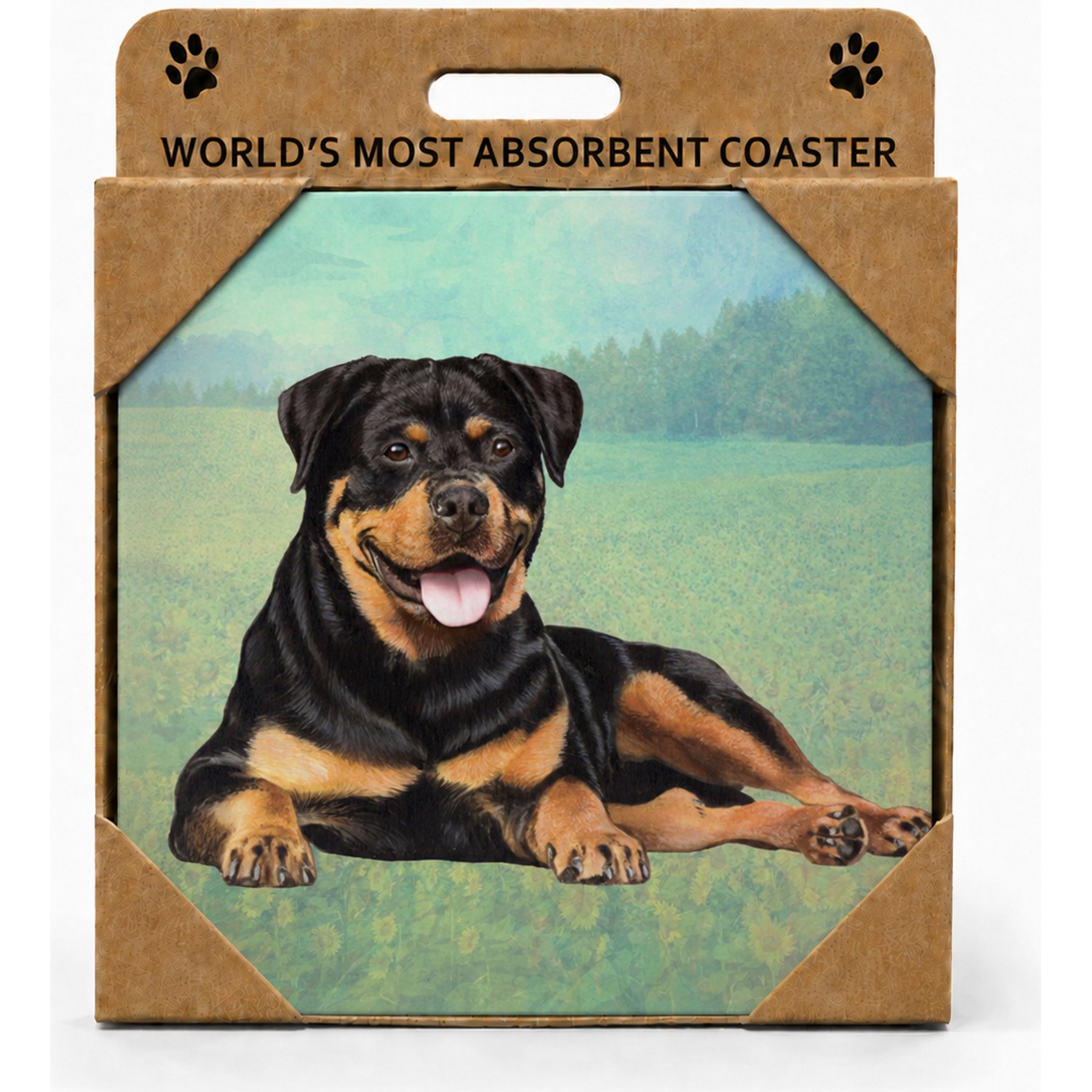 E&S PETS Rottweiler Premium Ceramic Super Absorbent Cork Back Colorful Dog Art Coasters, 4 count