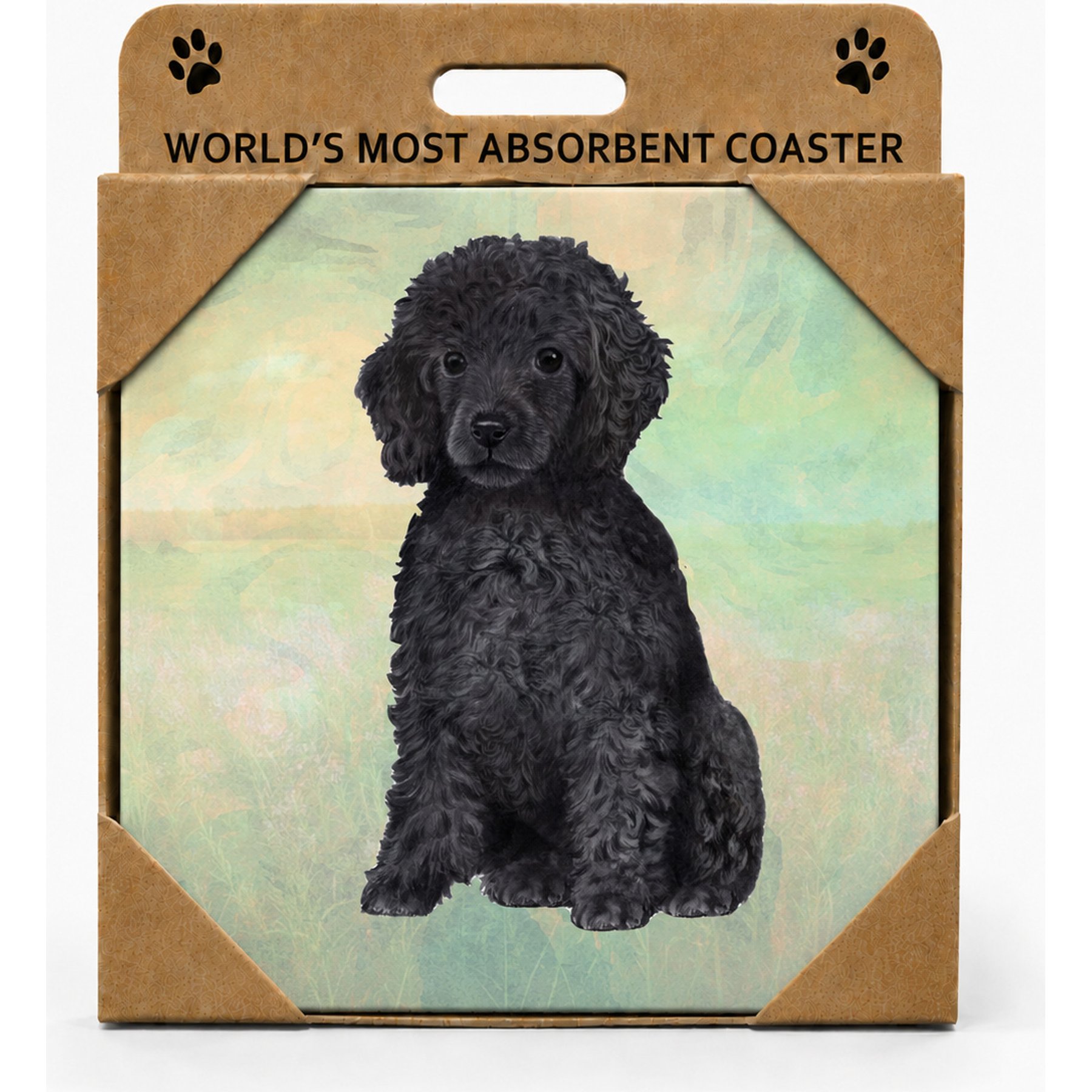 E&S PETS Poodle Black Premium Ceramic Super Absorbent Cork Back Colorful Dog Art Coasters, 4 count