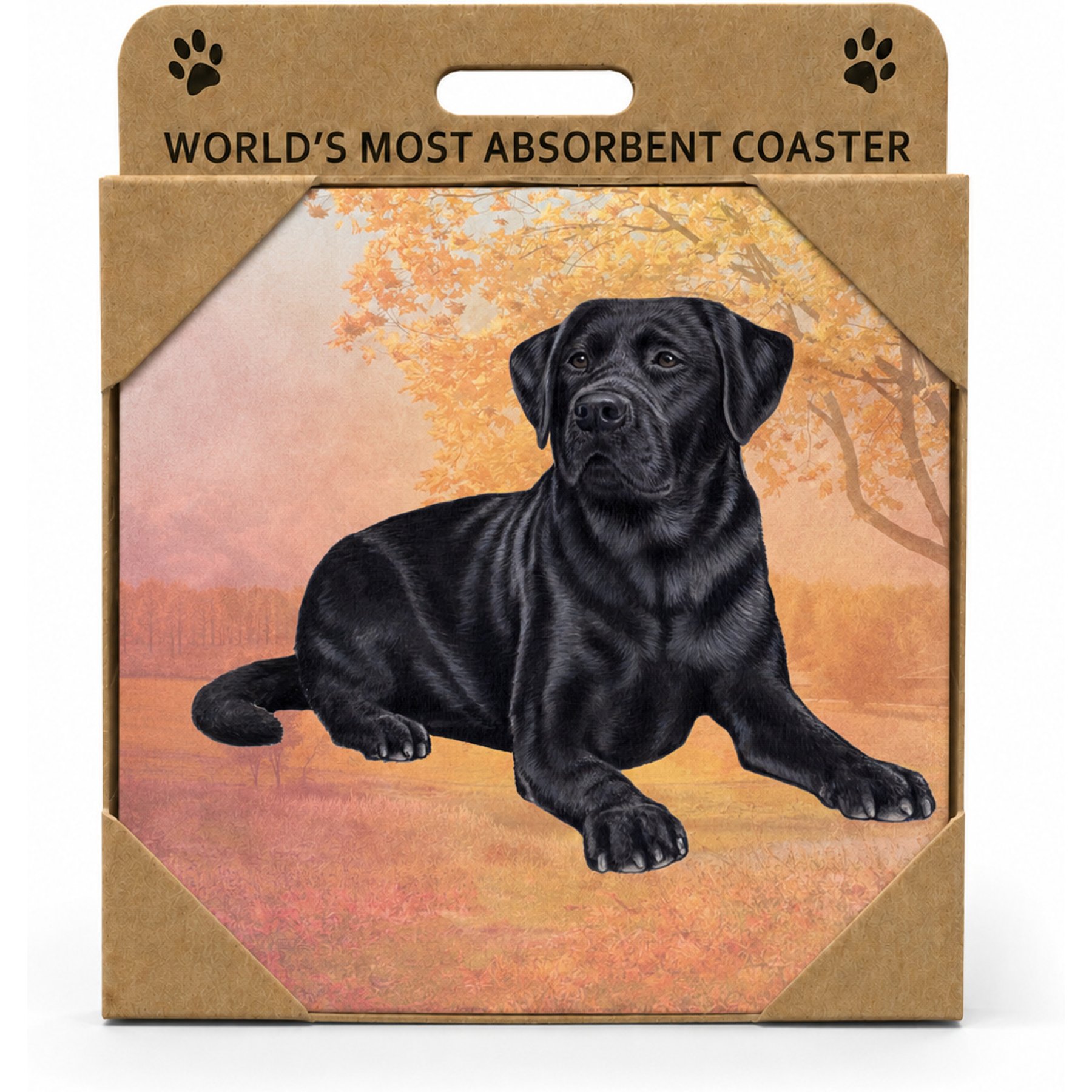 E&S PETS Labrador Black Laying Premium Ceramic Super Absorbent Cork Back Colorful Dog Art Coasters, 4 count