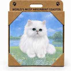 E&S PETS Persian Premium Ceramic Super Absorbent Cork Back Colorful Dog Art Coasters, 4 count