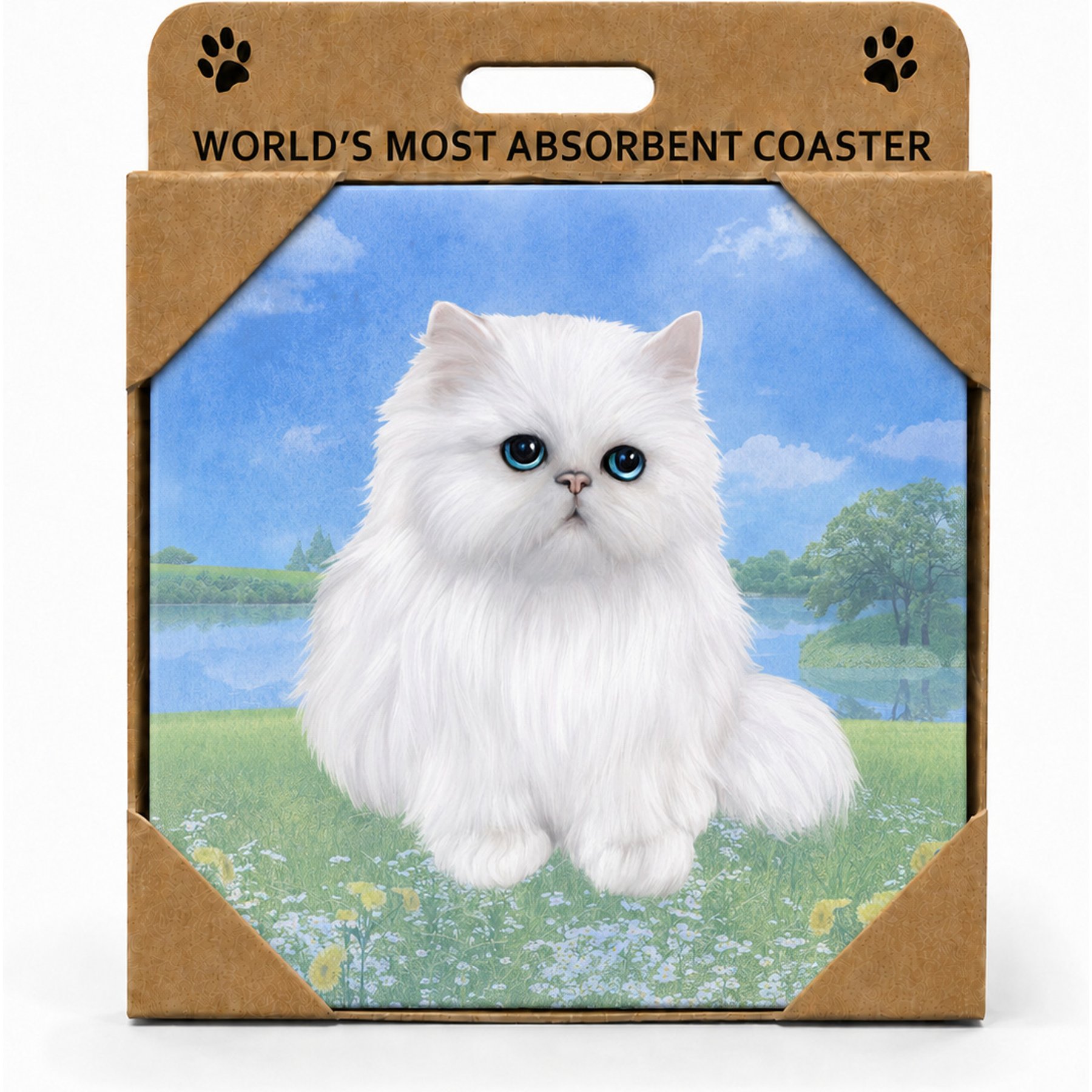 E&S PETS Persian Premium Ceramic Super Absorbent Cork Back Colorful Dog Art Coasters, 4 count