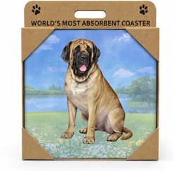 E&S PETS English Mastiff Premium Ceramic Super Absorbent Cork Back Colorful Dog Art Coasters, 4 count