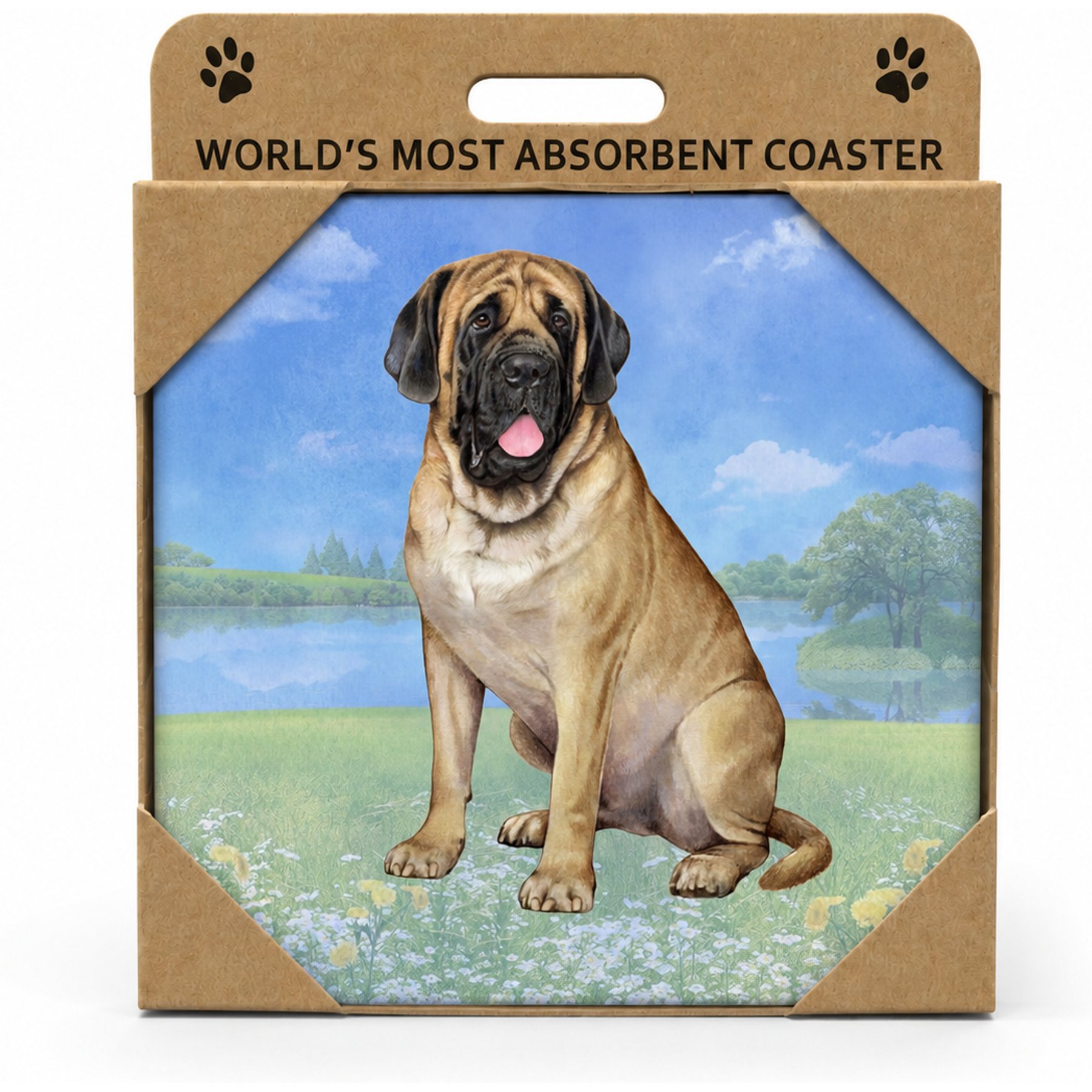 E&S PETS English Mastiff Premium Ceramic Super Absorbent Cork Back Colorful Dog Art Coasters, 4 count