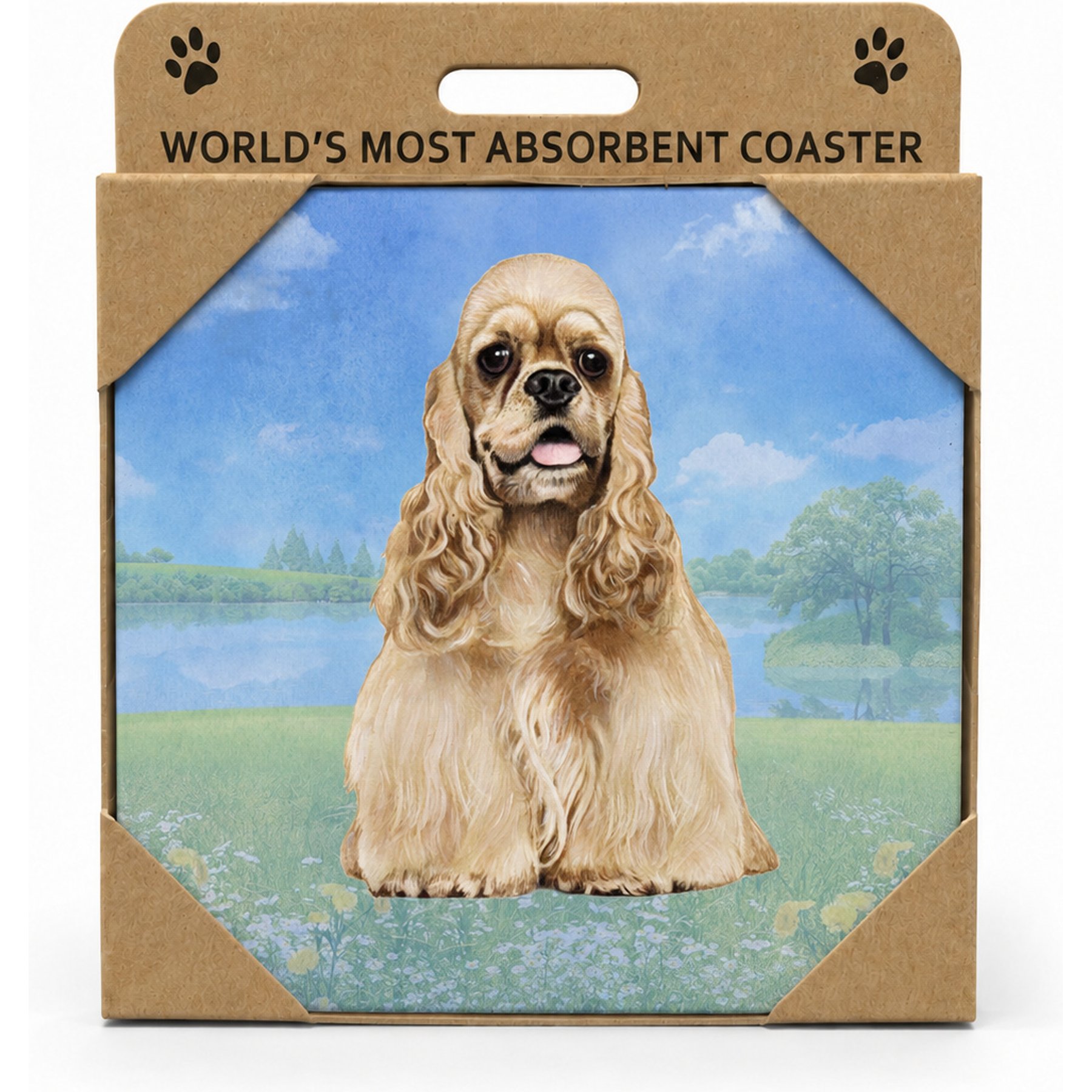 E&S PETS Cocker Spaniel Premium Ceramic Super Absorbent Cork Back Colorful Dog Art Coasters, 4 count