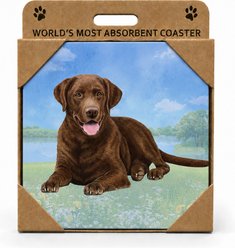 E&S PETS Labrador Chocolate Premium Ceramic Super Absorbent Cork Back Colorful Dog Art Coasters, 4 count