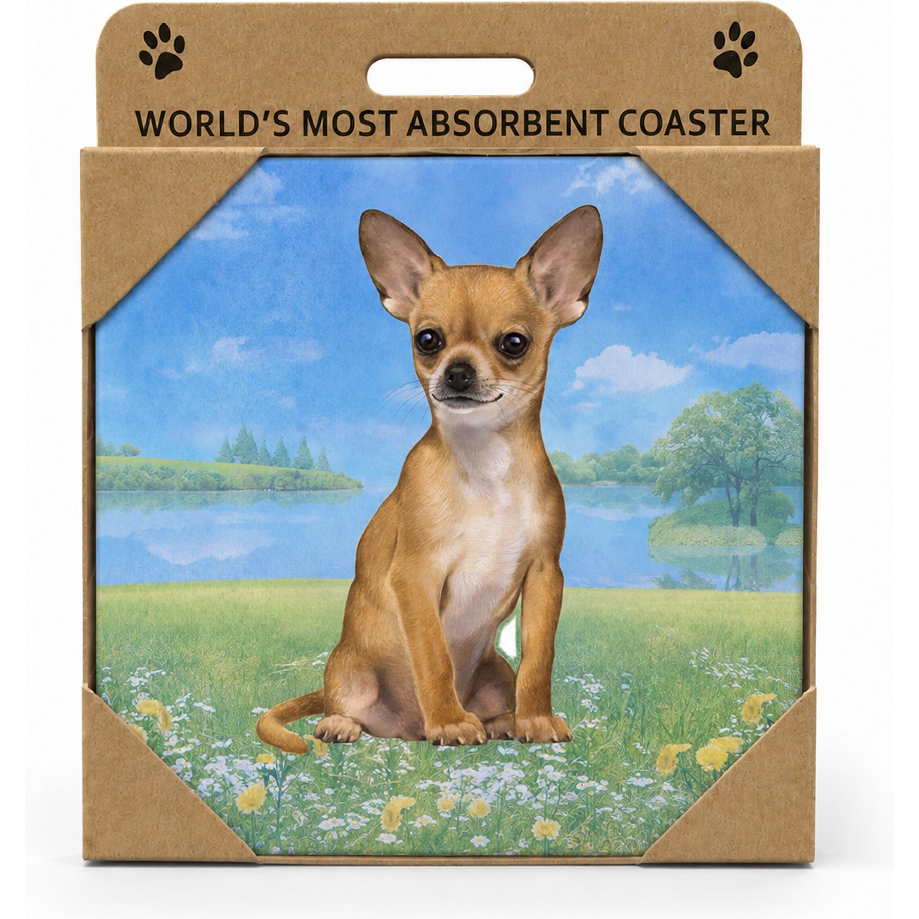 E&S PETS Chihuahua Premium Ceramic Super Absorbent Cork Back Colorful Dog Art Coasters, 4 count