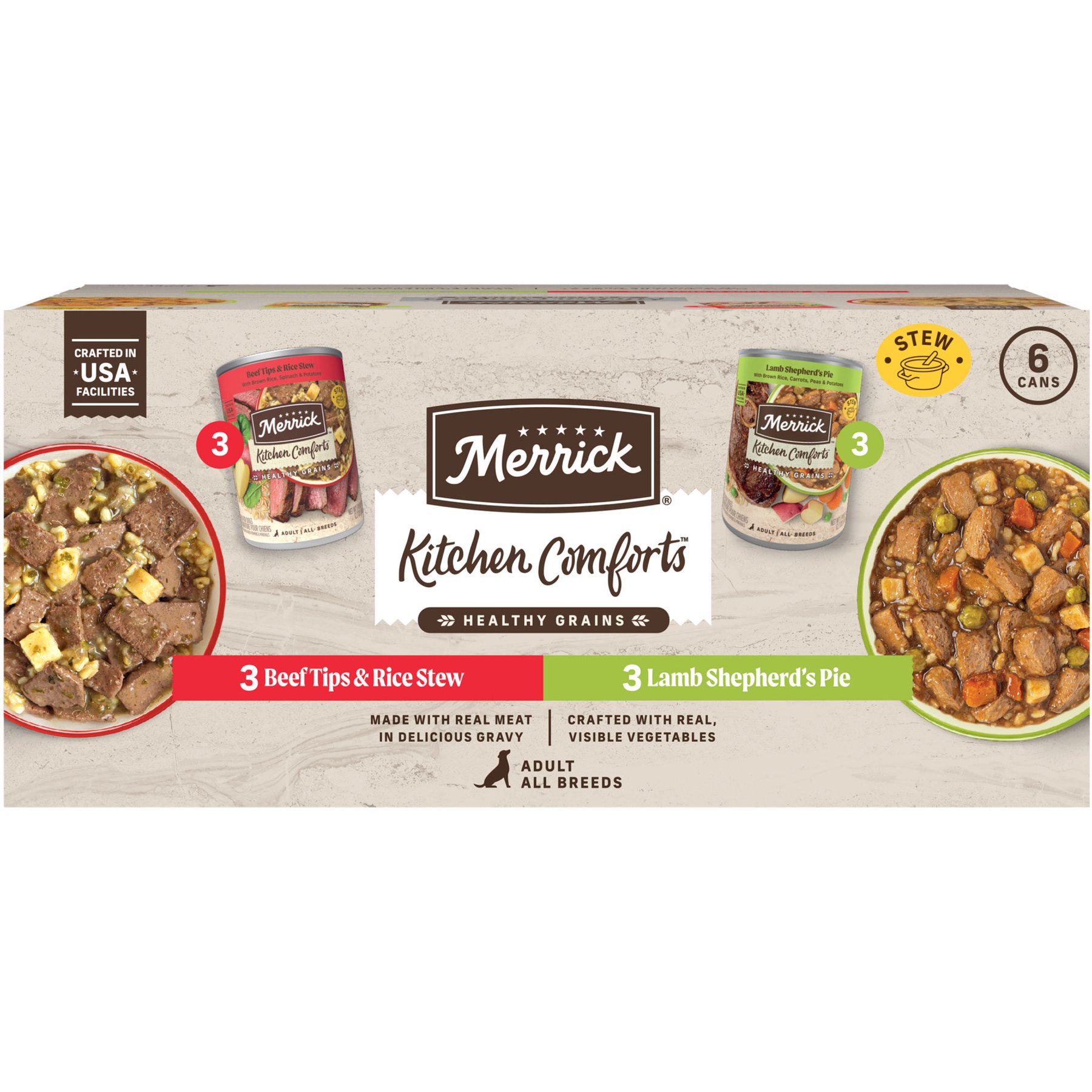 Merrick Kitchen Comforts Variety Pack Real Beef & Lamb with Grains Canned Wet Dog Food, 12.7-oz can, 6 count