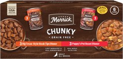 Merrick Variety Pack Grain-Free Texas Style Steak Tips Dinner & Pappy's Pot Roast Dinner Chunky Canned Wet Dog Food, 12.7-oz can, 6 count