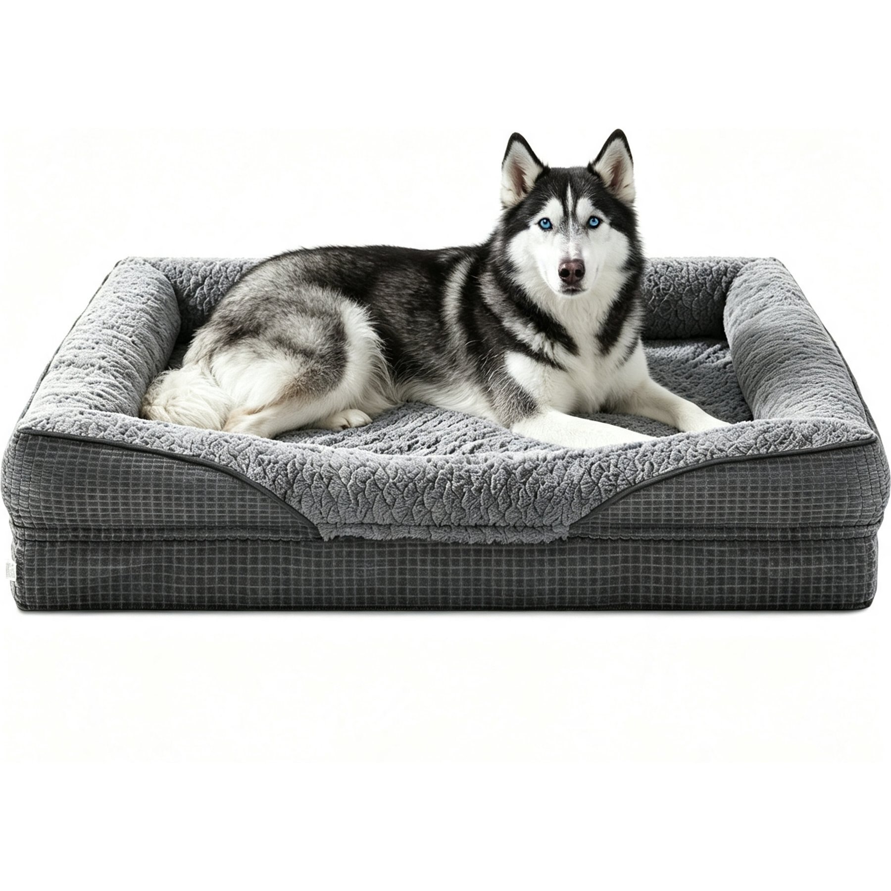 JOEJOY Waterproof Liner Orthopedic Bolster Dog Bed with Egg Crate Foam, Chopped Foam Fill & Removable Machine Washable Cover, Grey, X-Large: 42 x 32 x 7.5-in