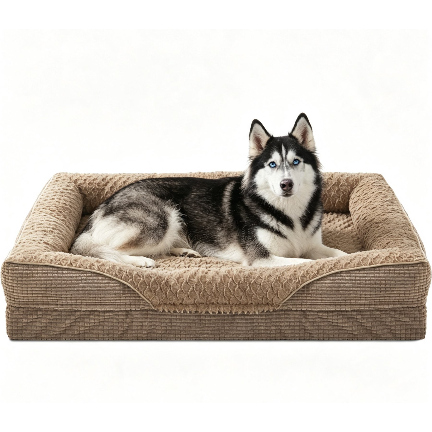 JOEJOY Waterproof Liner Orthopedic Bolster Dog Bed with Egg Crate Foam, Chopped Foam Fill & Removable Machine Washable Cover, Brown, X-Large: 42 x 32 x 7.5-in