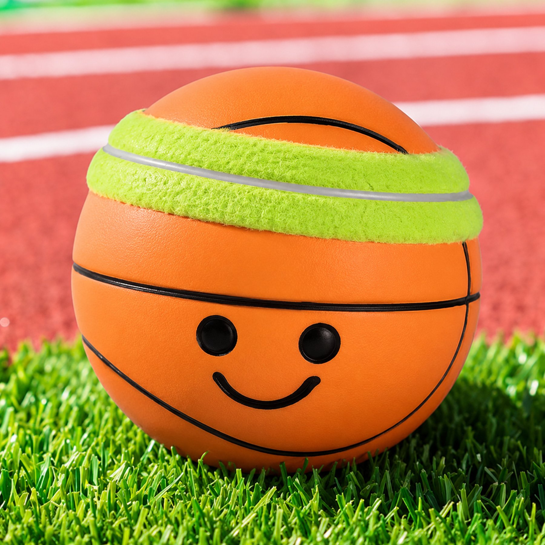 NonoPets Smiley Sports Soft Latex Built-In Sound Wipe-Clean Design Squeaky Ball Dog & Cat Toy, Orange
