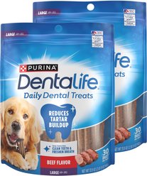 DentaLife Daily Oral Care Indoor Beef Flavor Dental Large Dog Chew Treats, 30 count, case of 2