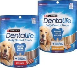 DentaLife Daily Oral Care Variety Pack Indoor Beef & Chicken Flavor Dental Large Dog Chew Treats, 30 count, case of 2