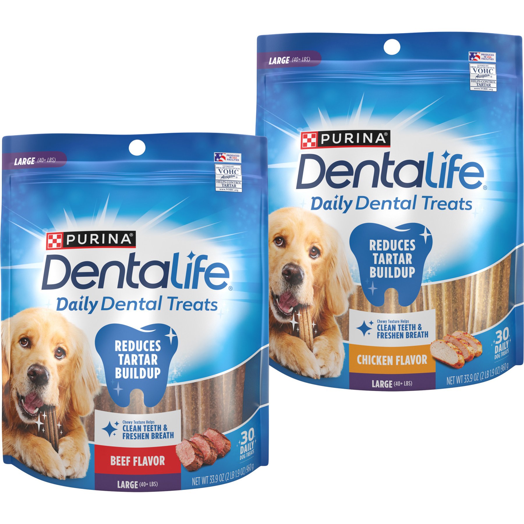 DentaLife Daily Oral Care Variety Pack Indoor Beef & Chicken Flavor Dental Large Dog Chew Treats, 30 count, case of 2