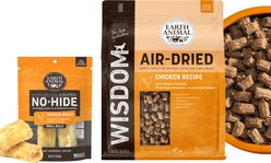Earth Animal Wisdom Air-Dried Chicken Recipe Premium Natural Dog Food, 2-lb bag + No-Hide Small Rolls Long Lasting Natural Rawhide Alternative Chicken Recipe Chew Dog Treats, 2 count