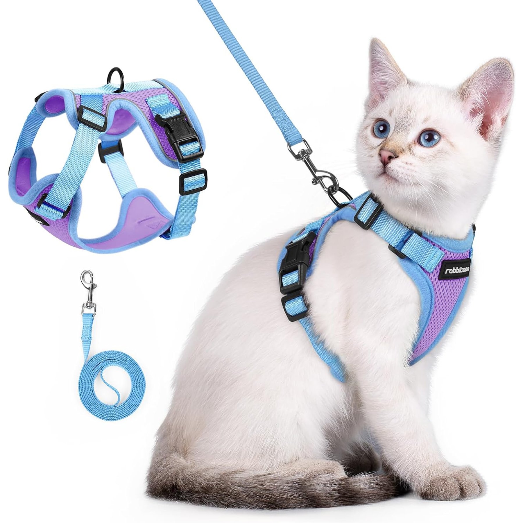 Rabbitgoo Escape Proof Soft Adjustable Basic Cat Harness & Leash Set, Purple/Blue, XX-Small: 12.2 to 14-in chest