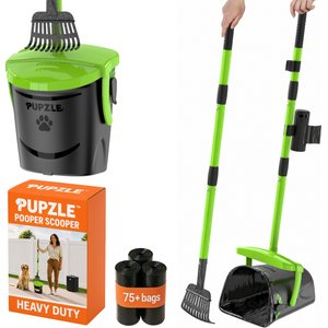 Pupzle Dog Pooper Scooper with Bag Attachment, Lavender Scented, Green, 75 Refill bags