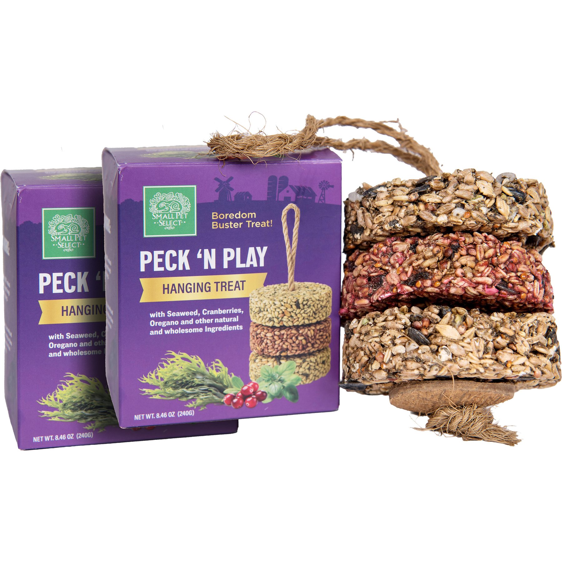 Small Pet Select Peck 'N Play Hanging All-Natural Nutritious Enrichment Chicken Treats, 2 count, 8.46-oz box