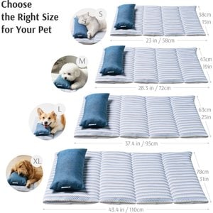 Furvii Cooling Supportive Relaxing Dog & Cat Bed Mat with Neck Pillow, Blue Stripe, X-Large