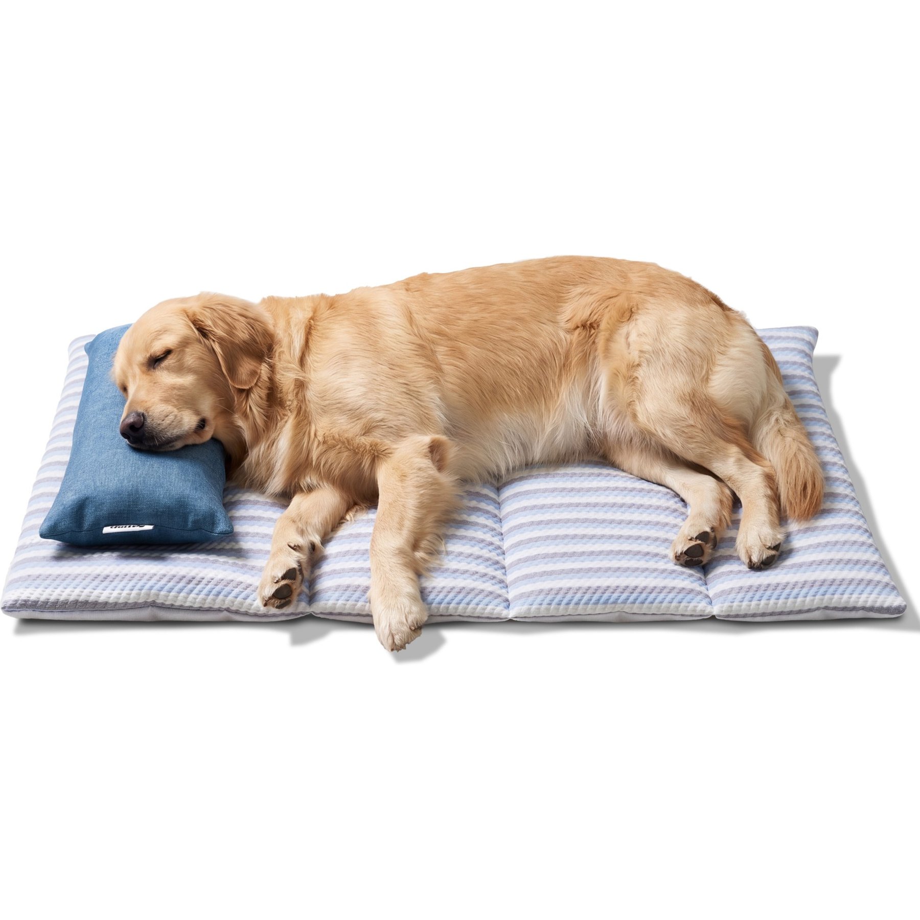 Furvii Summer Cooling Dog & Cat Bed Mat with Neck Pillow, Blue Stripe, Large