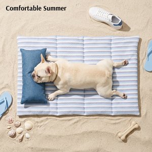 Furvii Cooling Supportive Relaxing Dog & Cat Bed Mat with Neck Pillow, Blue Stripe, X-Large