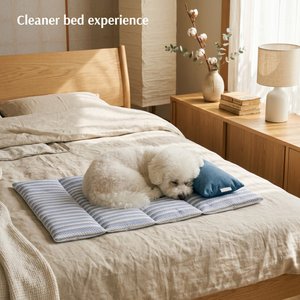 Furvii Cooling Supportive Relaxing Dog & Cat Bed Mat with Neck Pillow, Blue Stripe, X-Large