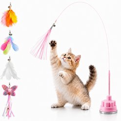 Mewluxe Interactive Dual Mode Teaser Cat Wand Toy with Strong Suction Cup, Pink slide 1 of 9