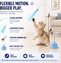 Mewluxe Interactive Dual Mode Teaser Cat Wand Toy with Strong Suction Cup, Blue slide 2 of 9