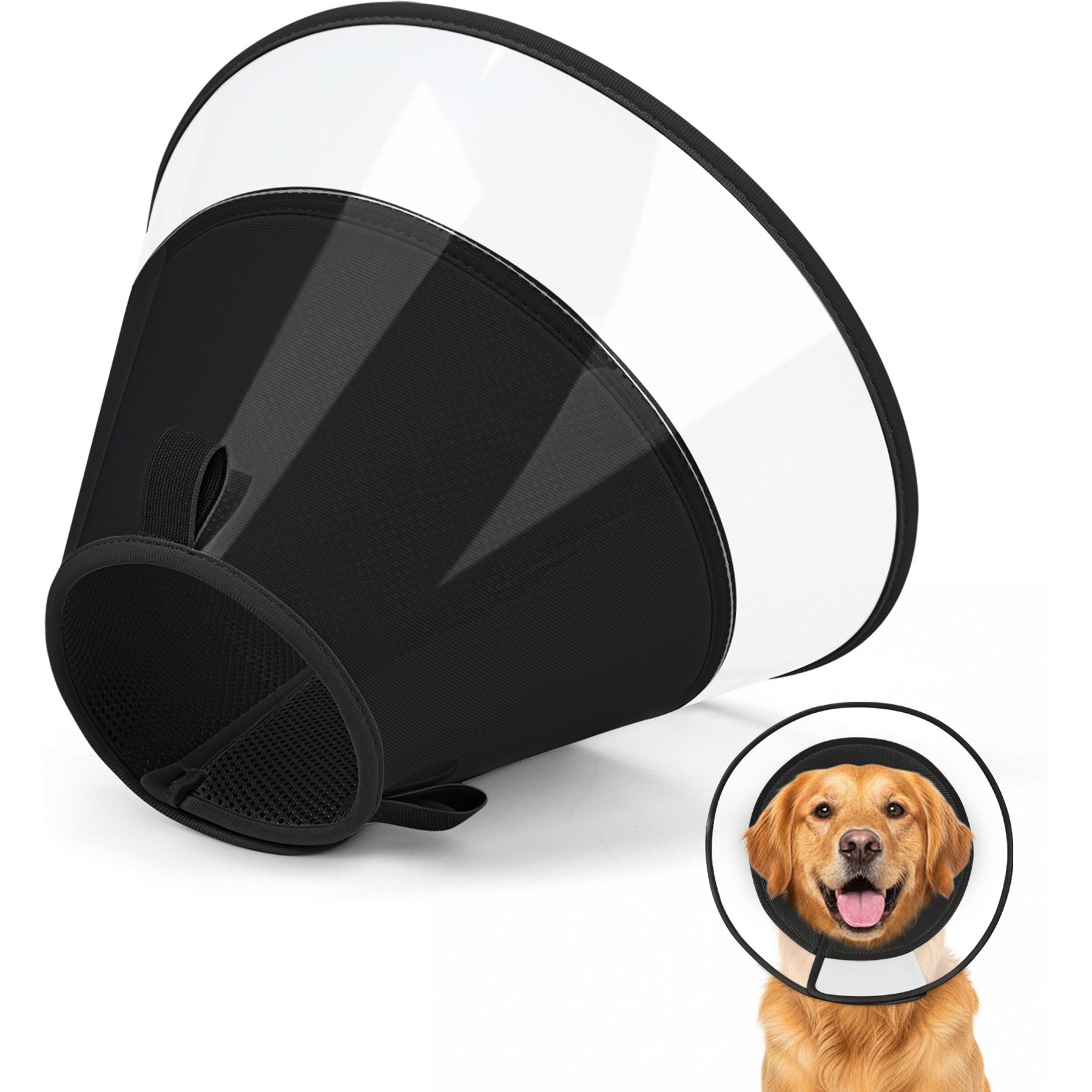 Supet Soft Protect Edge Dog Recovery Cone, Black, Medium: 11.5 to 14.5-in neck