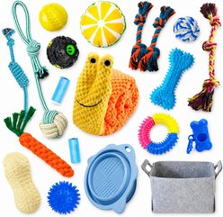 NonoPets Multi-Piece Rope TPR Chew Shape Textured Ball Fetch Pieces Variety Pack Dog & Cat Toy, 19 count
