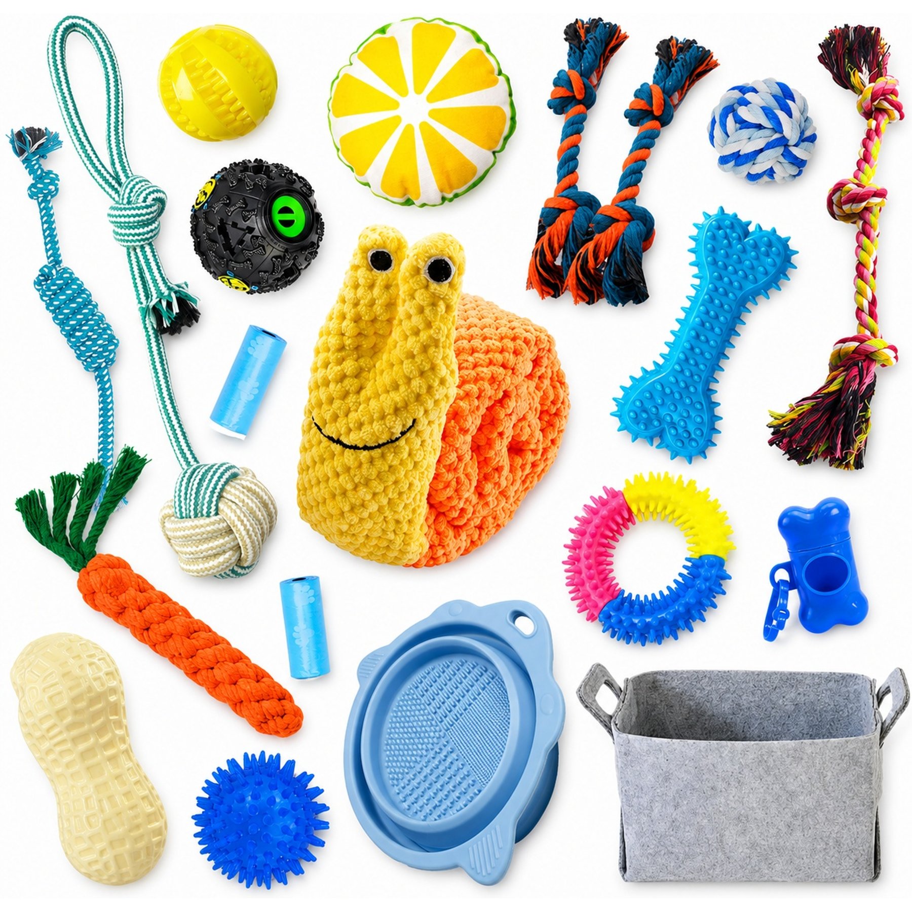 NonoPets Multi-Piece Rope TPR Chew Shape Textured Ball Fetch Pieces Variety Pack Dog & Cat Toy, 19 count