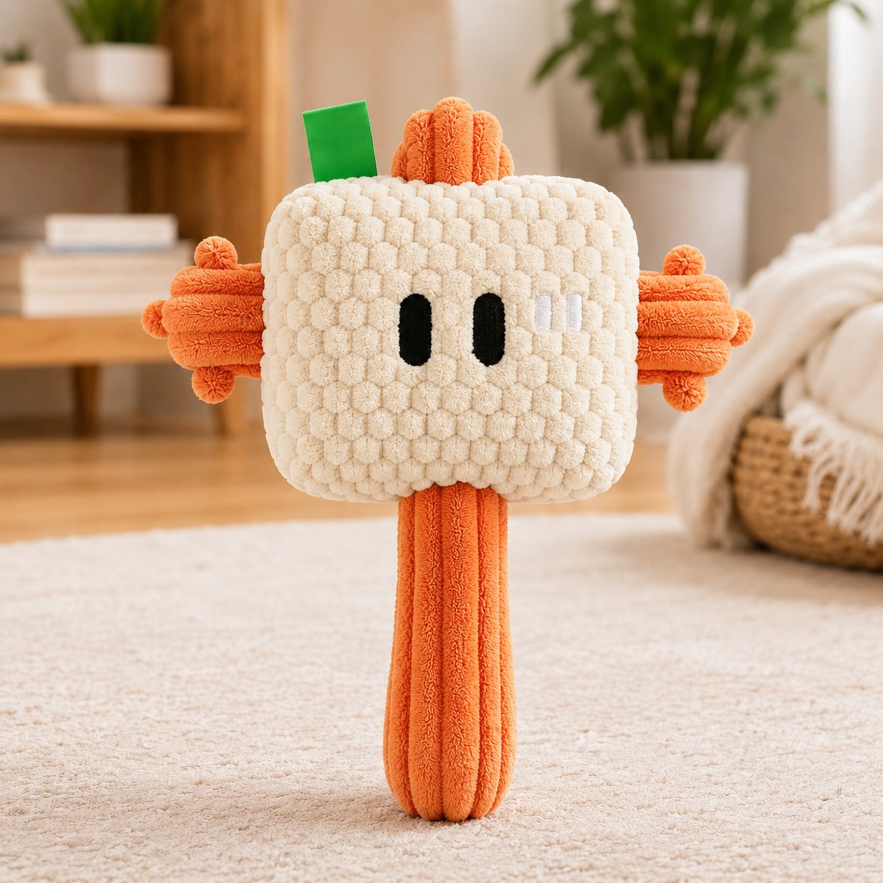NonoPets Hammer Soft Textured Fabric PP Cotton Filling Easy-Grip Handle Squeaky Plush Dog & Cat Toy, Beige