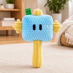 NonoPets Hammer Soft Textured Fabric PP Cotton Filling Easy-Grip Handle Squeaky Plush Dog & Cat Toy, Blue
