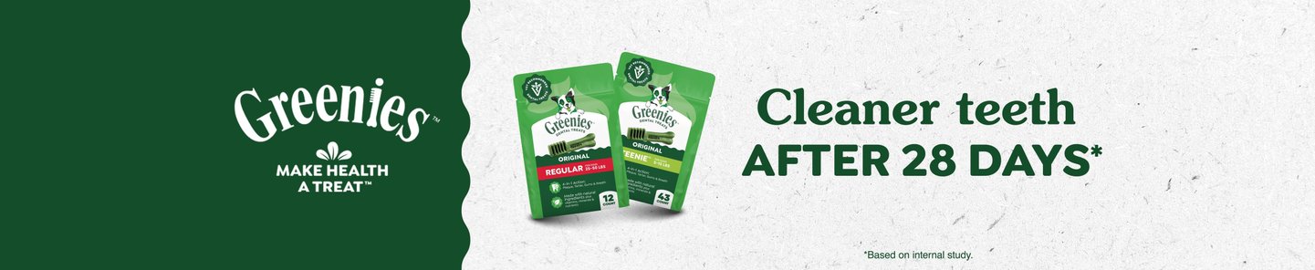 Greenies Make Health a Treat. Cleaner teeth after 28 days* *Based on internal study.