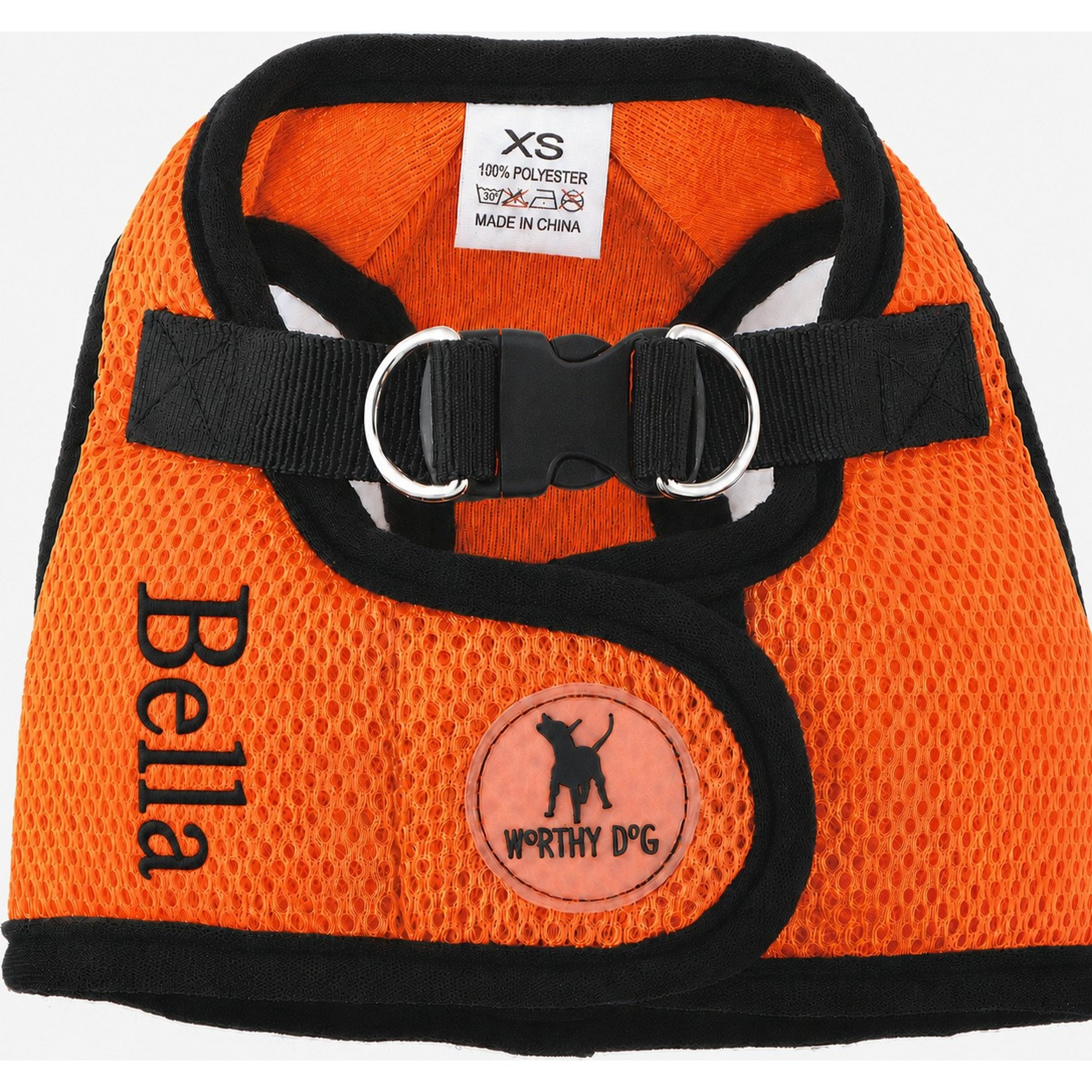The Worthy Dog Personalized Sidekick Reflective Dog Harness, Orange, XXX-Small: 9 to 11-in chest