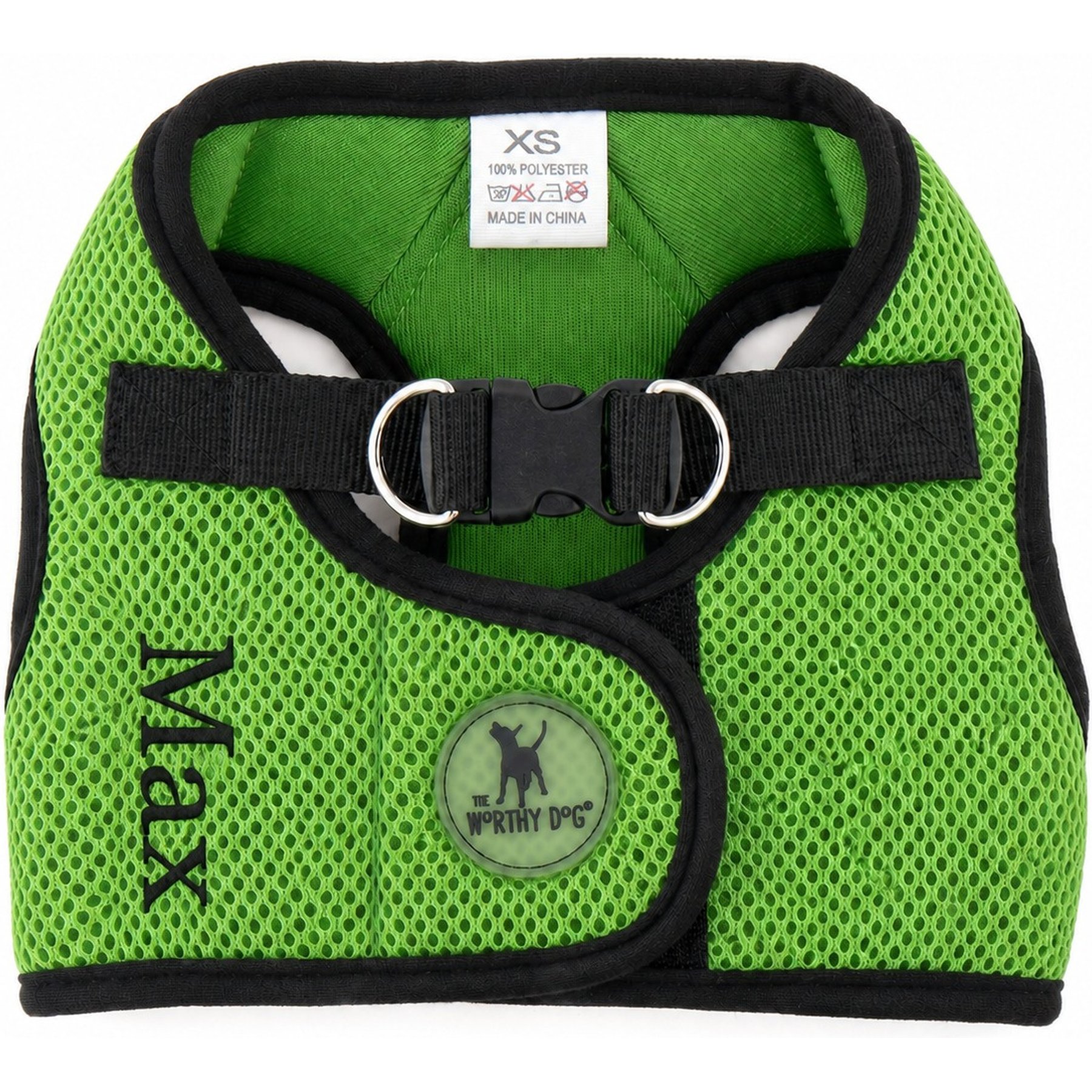 The Worthy Dog Personalized Sidekick Reflective Dog Harness, Green, XXX-Small: 9 to 11-in chest