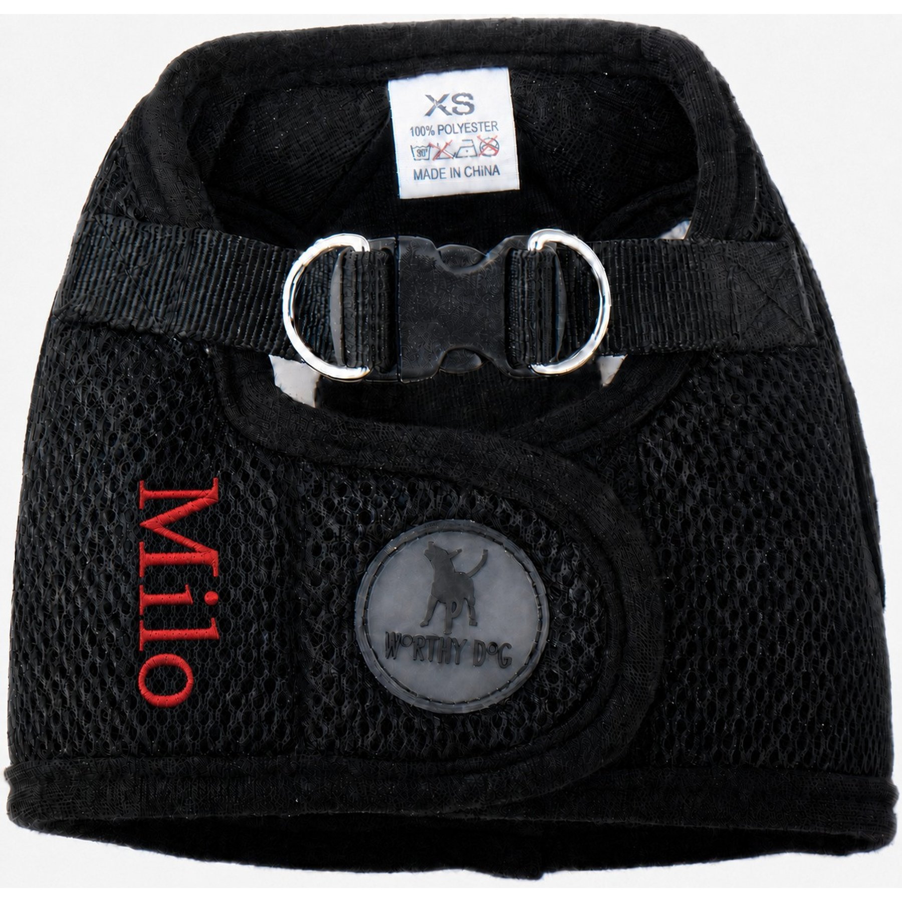 The Worthy Dog Personalized Sidekick Reflective Dog Harness, Black, Medium: 21 to 24-in chest