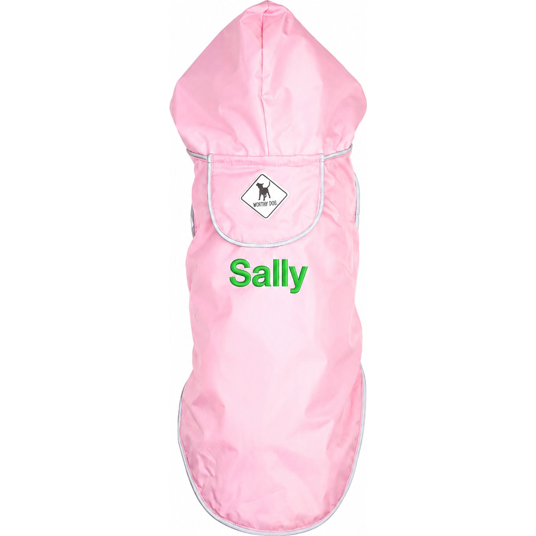 The Worthy Dog Personalized Seattle Slicker Water Resistant Dog Jacket, Pink, Large