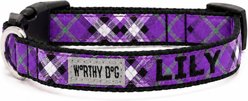The Worthy Dog Personalized Bias Plaid Adjustable Dog Collar, Purple, Small: 8 to 14-in neck, 5/8-in wide