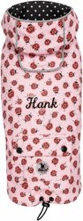 The Worthy Dog Personalized London Graphic Water Resistant Dog Raincoat, Pink Ladybugs, Large