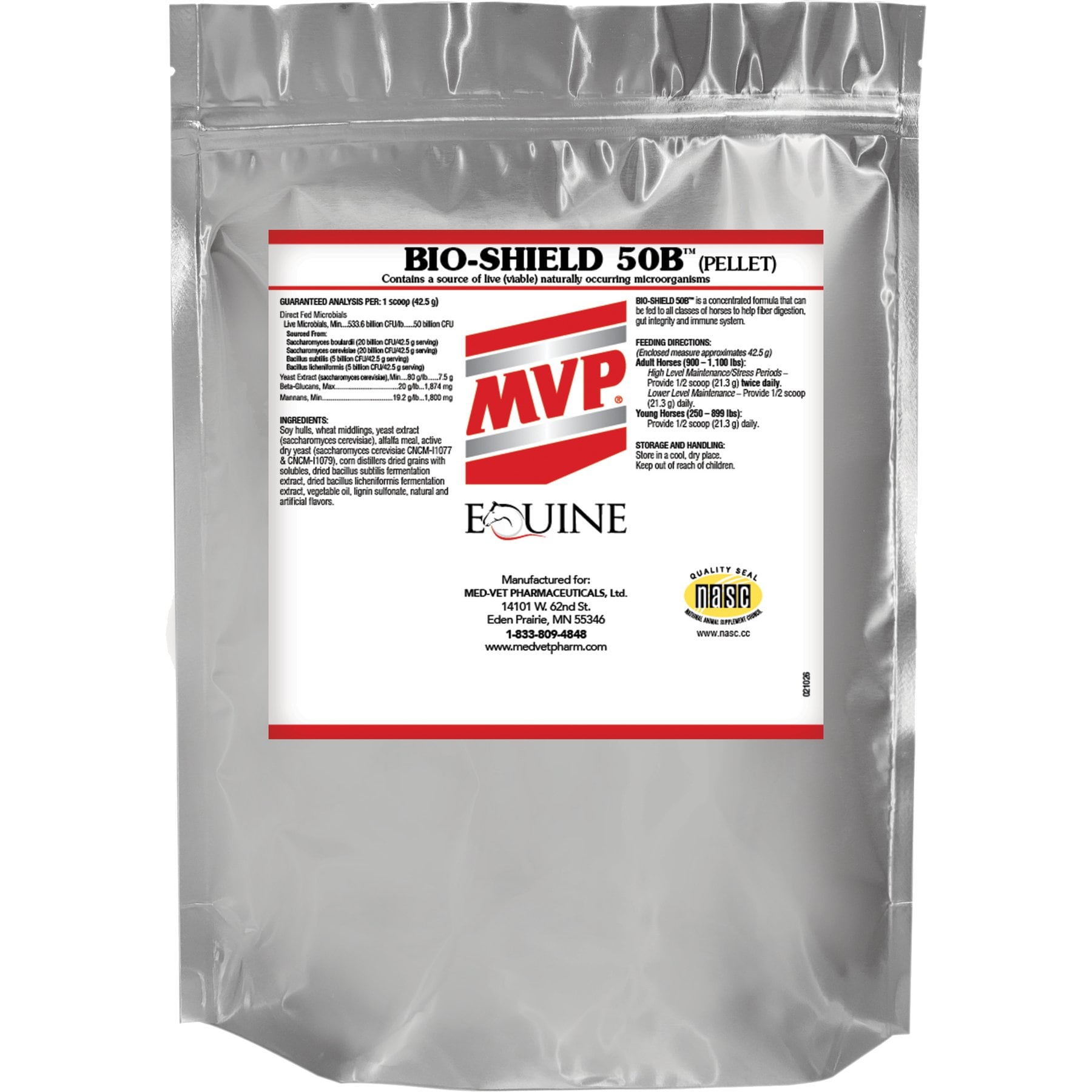 Med-Vet Pharmaceuticals (MVP) Bio-Shield 50B Digestive Aid Pellet Horse Supplement, 3-lb bag