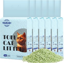FEELING BEST Natural Tofu with Flushable, Ultra Absorbent & Fast Drying Green Tea Clumping Cat Litter, 5.6-Ib box, 6 count