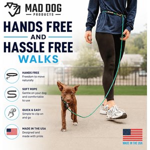 Mad Dog Products Hands Free Slip Lead Dog Leash, Red/White/Blue, 10 ft-1/4 in