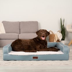 FurHaven Textured Plush & Coated Poly Solid Core Modern Sofa Machine-Washable Flat Dog Bed, Jumbo: 40-in, Riverway slide 2 of 7