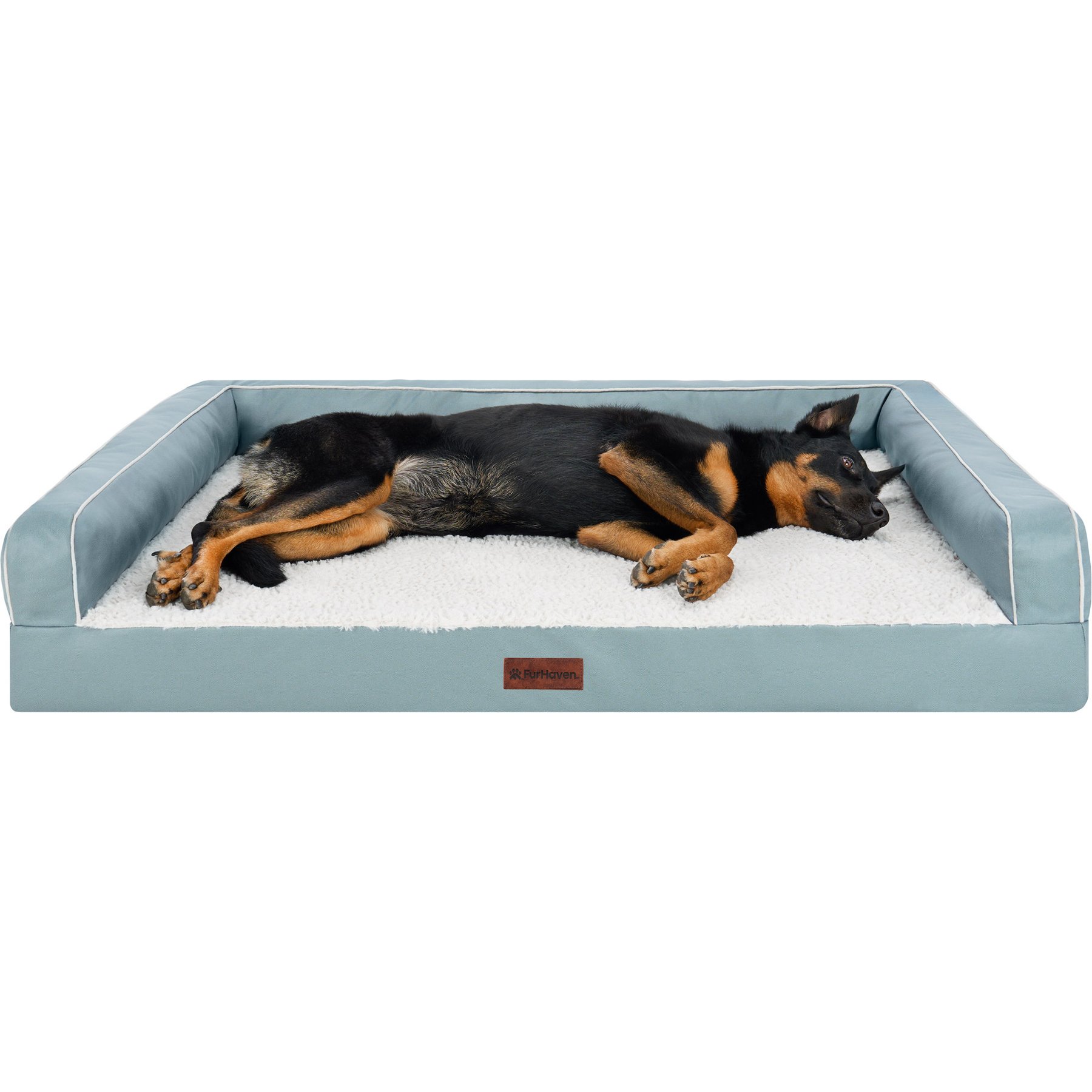 FurHaven Textured Plush & Coated Poly Solid Core Modern Sofa Machine-Washable Flat Dog Bed, Jumbo: 40-in, Riverway