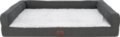 FurHaven Faux Fur & Faux Linen Cooling Gel Top Modern Sofa Bolster Dog Bed, Charcoal, Jumbo Plus: 53-in