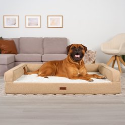 FurHaven Faux Fur & Faux Linen Orthopedic Modern Sofa Bolster Dog Bed, Nutmeg, Jumbo Plus: 53-in slide 2 of 9