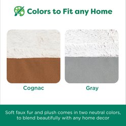 FurHaven Stone Embossed Faux Fur Pouf Machine-Washable Bolster Dog & Cat Bed, Cognac, Small: 26-in slide 2 of 8