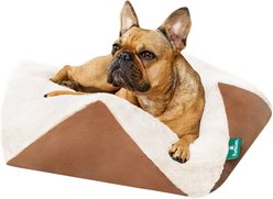 FurHaven Stone Embossed Faux Fur Pouf Machine-Washable Bolster Dog & Cat Bed, Cognac, Small: 26-in